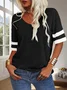 T-shirts Femmes Rayé Décontracté Été Coton Col V Micro-élasticité Ample Droit Régulier
