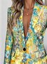 à Col Revers Manches Longues Régulier Floral Blazer pour Femmes