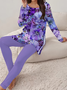 Deux Pièces Ensembles Décontracté Floral Printemps / Automne Imprimé Quotidien Jersey Manches Longues Col Rond Régulier pour Femmes