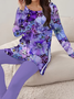 Deux Pièces Ensembles Décontracté Floral Printemps / Automne Imprimé Quotidien Jersey Manches Longues Col Rond Régulier pour Femmes
