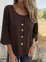Chemises Semi-formel Plain Printemps / Automne Boucle Micro-élasticité Faire la navette Col Rond Droit Régulier pour Femmes