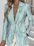 à Col Revers Manches Longues Régulier Floral Blazer pour Femmes