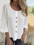 Chemises Semi-formel Plain Printemps / Automne Boucle Micro-élasticité Faire la navette Col Rond Droit Régulier pour Femmes