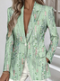 à Col Revers Manches Longues Régulier Floral Blazer pour Femmes