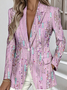 à Col Revers Manches Longues Régulier Floral Blazer pour Femmes