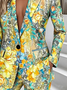 à Col Revers Manches Longues Régulier Floral Blazer pour Femmes