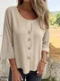 Chemises Semi-formel Plain Printemps / Automne Boucle Micro-élasticité Faire la navette Col Rond Droit Régulier pour Femmes