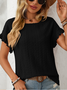 T-shirts Plain Rue Été Joint Fendu Micro-élasticité Faire la navette Col Rond Droit Régulier pour Femmes