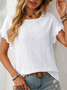 T-shirts Plain Rue Été Joint Fendu Micro-élasticité Faire la navette Col Rond Droit Régulier pour Femmes