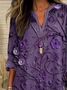 Blouses Femmes Décontracté Floral Printemps / Automne Col V Aucune élasticité Quotidien Ample Manches Longues en Mélangé de Coton