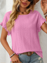 T-shirts Plain Rue Été Joint Fendu Micro-élasticité Faire la navette Col Rond Droit Régulier pour Femmes