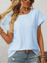 T-shirts Plain Rue Été Joint Fendu Micro-élasticité Faire la navette Col Rond Droit Régulier pour Femmes