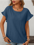 T-shirts Plain Rue Été Joint Fendu Micro-élasticité Faire la navette Col Rond Droit Régulier pour Femmes