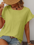T-shirts Plain Rue Été Joint Fendu Micro-élasticité Faire la navette Col Rond Droit Régulier pour Femmes