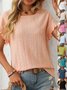 T-shirts Plain Rue Été Joint Fendu Micro-élasticité Faire la navette Col Rond Droit Régulier pour Femmes
