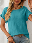 T-shirts Plain Rue Été Joint Fendu Micro-élasticité Faire la navette Col Rond Droit Régulier pour Femmes