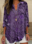Blouses Femmes Décontracté Floral Printemps / Automne Col V Aucune élasticité Quotidien Ample Manches Longues en Mélangé de Coton