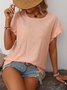 T-shirts Plain Rue Été Joint Fendu Micro-élasticité Faire la navette Col Rond Droit Régulier pour Femmes