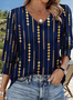 T-shirts Géométrique Décontracté Printemps / Automne Coton Col V Quotidien Coupe Régulière Manches Longues Trapèze pour Femmes