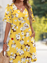 Femmes Floral Comme Image Col V Confortable Robe Mi-Longue Décontracté