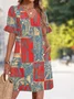 Femmes Floral Rouge Col V Confortable Robe Mi-Longue Décontracté