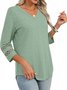 T-shirts Femmes Décontracté Plain Printemps / Automne Col V Coupe Régulière Manches trois quarts Régulier Droit Régulier