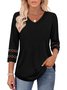 T-shirts Femmes Décontracté Plain Printemps / Automne Col V Coupe Régulière Manches trois quarts Régulier Droit Régulier