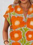 T-shirts Décontracté Floral Été Polyester Col V Micro-élasticité Coupe Régulière Régulier Trapèze pour Femmes