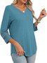 T-shirts Femmes Décontracté Plain Printemps / Automne Col V Coupe Régulière Manches trois quarts Régulier Droit Régulier