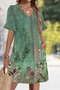 Femmes Floral Vert Col V Confortable Robe Mi-Longue Décontracté