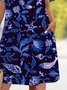 Femmes Mer Bleu Foncé Col V Confortable Robe Mi-Longue Décontracté