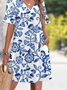 Femmes Floral Comme Image Col V Confortable Robe Mi-Longue Décontracté