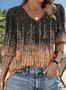 T-shirts Décontracté Floral Printemps / Automne Col V Micro-élasticité Coupe Régulière Manches Longues Trapèze Régulier pour Femmes