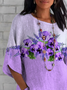 T-shirts Décontracté Floral Été Polyester Domestique Ample Demi Manche Régulier Régulier pour Femmes
