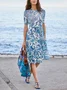 Femmes Floral Blanc Col Rond Confortable Robe Mi-Longue Décontracté