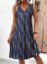 Femmes Géométrique Bleu Marine Col V Confortable Robe Mi-Longue Décontracté