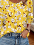 T-shirts Décontracté Floral Printemps / Automne Coton Manches trois quarts Col Rond Régulier Trapèze Régulier pour Femmes