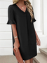 Femmes Géométrique Noir Col V Confortable Robe Mi-Longue Décontracté