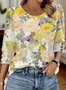 T-shirts Décontracté Floral Printemps / Automne Coton Micro-élasticité Quotidien Col Rond Régulier Trapèze pour Femmes