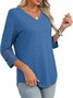 T-shirts Femmes Décontracté Plain Printemps / Automne Col V Coupe Régulière Manches trois quarts Régulier Droit Régulier