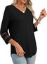 T-shirts Femmes Décontracté Plain Printemps / Automne Col V Coupe Régulière Manches trois quarts Régulier Droit Régulier