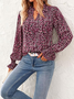 T-shirts Décontracté Floral Printemps / Automne Coton Col V Micro-élasticité Coupe Régulière Manches Longues Régulier pour Femmes