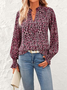 T-shirts Décontracté Floral Printemps / Automne Coton Col V Micro-élasticité Coupe Régulière Manches Longues Régulier pour Femmes