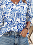 T-shirts Décontracté Floral Printemps / Automne Coton Col V Quotidien Coupe Régulière Manches Longues Trapèze pour Femmes