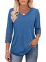 T-shirts Femmes Décontracté Plain Printemps / Automne Col V Coupe Régulière Manches trois quarts Régulier Droit Régulier