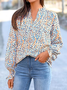 T-shirts Décontracté Floral Printemps / Automne Coton Col V Micro-élasticité Coupe Régulière Régulier Trapèze pour Femmes