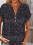 T-shirts Femmes Décontracté Floral Été Coton Col V Quotidien Coupe Régulière Trapèze Régulier