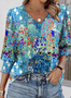 T-shirts Décontracté Tropical Printemps / Automne Col V Micro-élasticité Quotidien Coupe Régulière Manches Longues Régulier pour Femmes