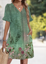 Femmes Floral Vert Col V Confortable Robe Mi-Longue Décontracté