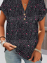 T-shirts Femmes Décontracté Floral Été Coton Col V Quotidien Coupe Régulière Trapèze Régulier